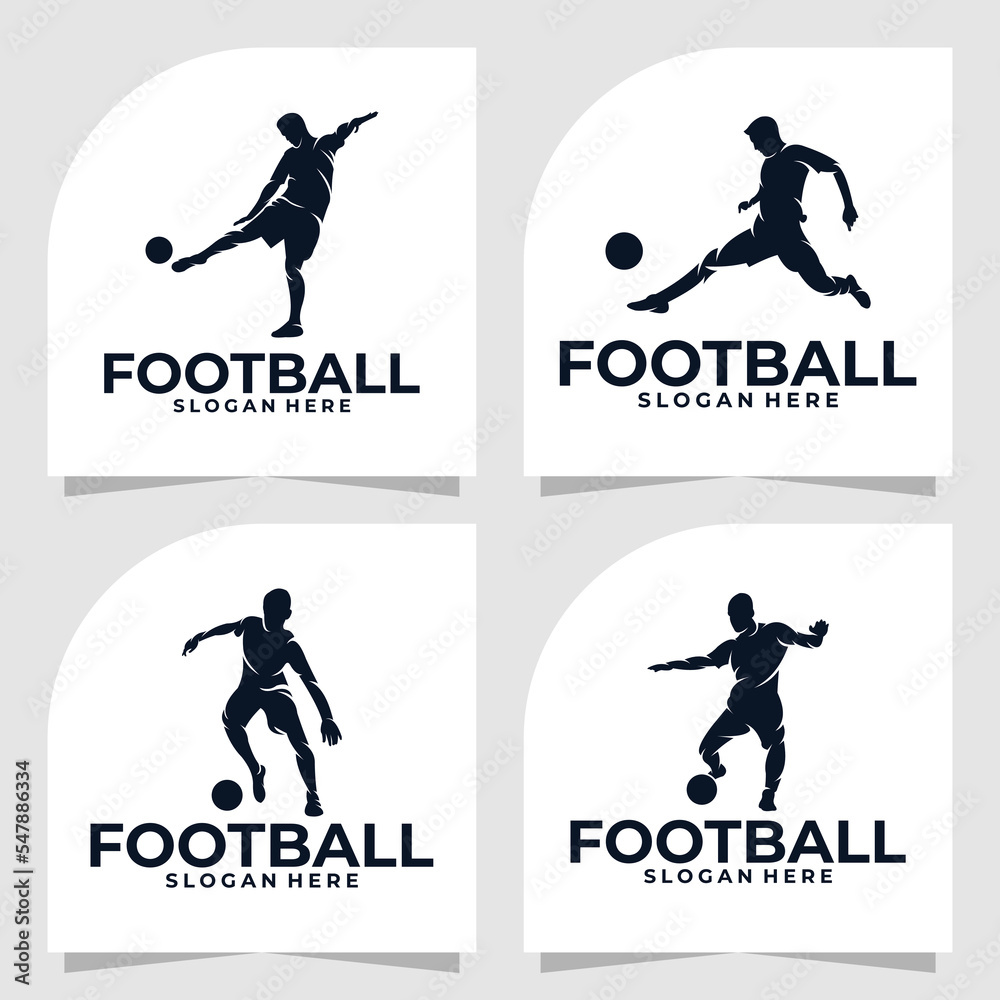 set of football player logo vector design silhouette
