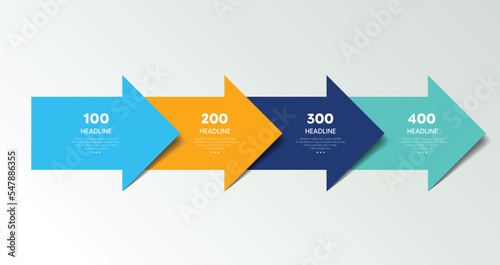 Four step arrow template for presentation. 4 steps options, elements, infographic.