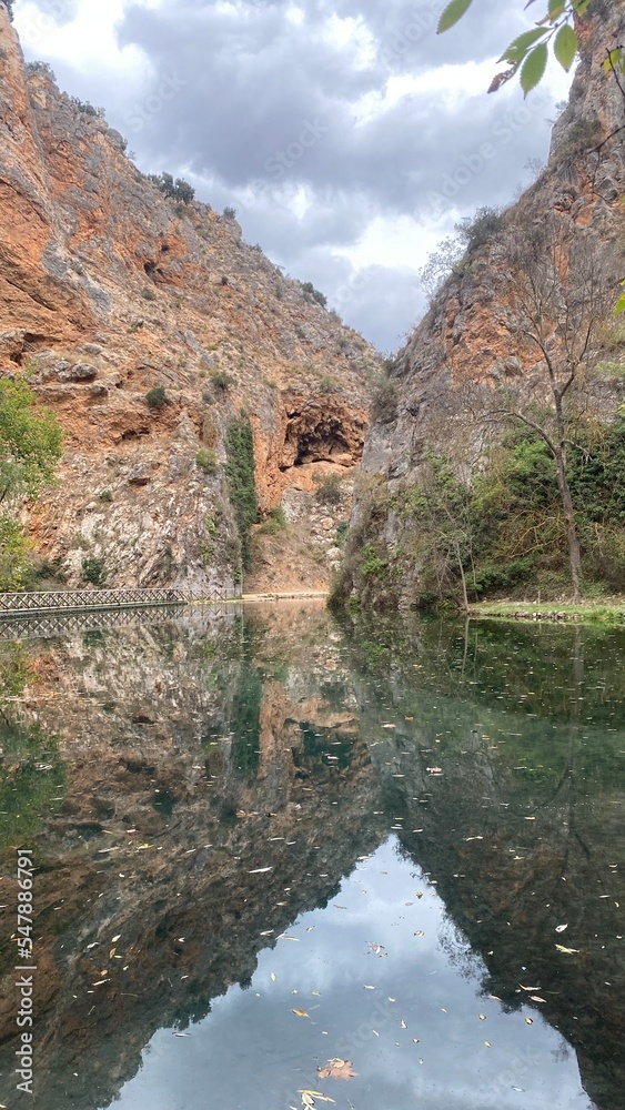 Lake of the Mirror (Lago del Espejo) at the Nature Park of Monasterio de Piedra, Zaragoza, Aragon, Spain.