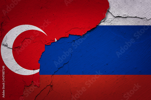 Russia and Turkey flags. International relations.