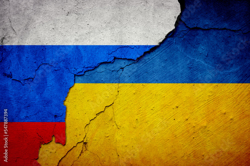 Russia and Ukraine flags. International relations.