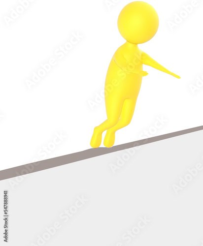 3d yellow character sliped and falling down from a narrow wall