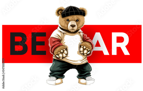 Bear in sportswear doing kung fu isolated on a white background. Vector illustration