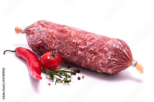 Smoked dry Salami sausage isolated on white background