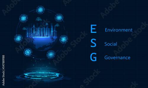 Environmental, social, and governance (ESG). Sustainable business concept. Blue background vector design.