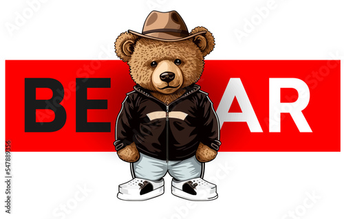 Bear in a cowboy hat isolated on a white background. Vector illustration