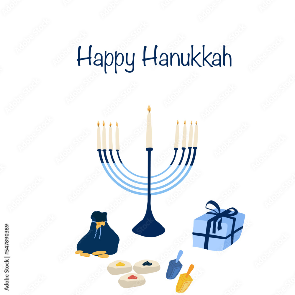 Happy Hanukkah greeting card blue colours Happy Hanukkah greeting card blue colours