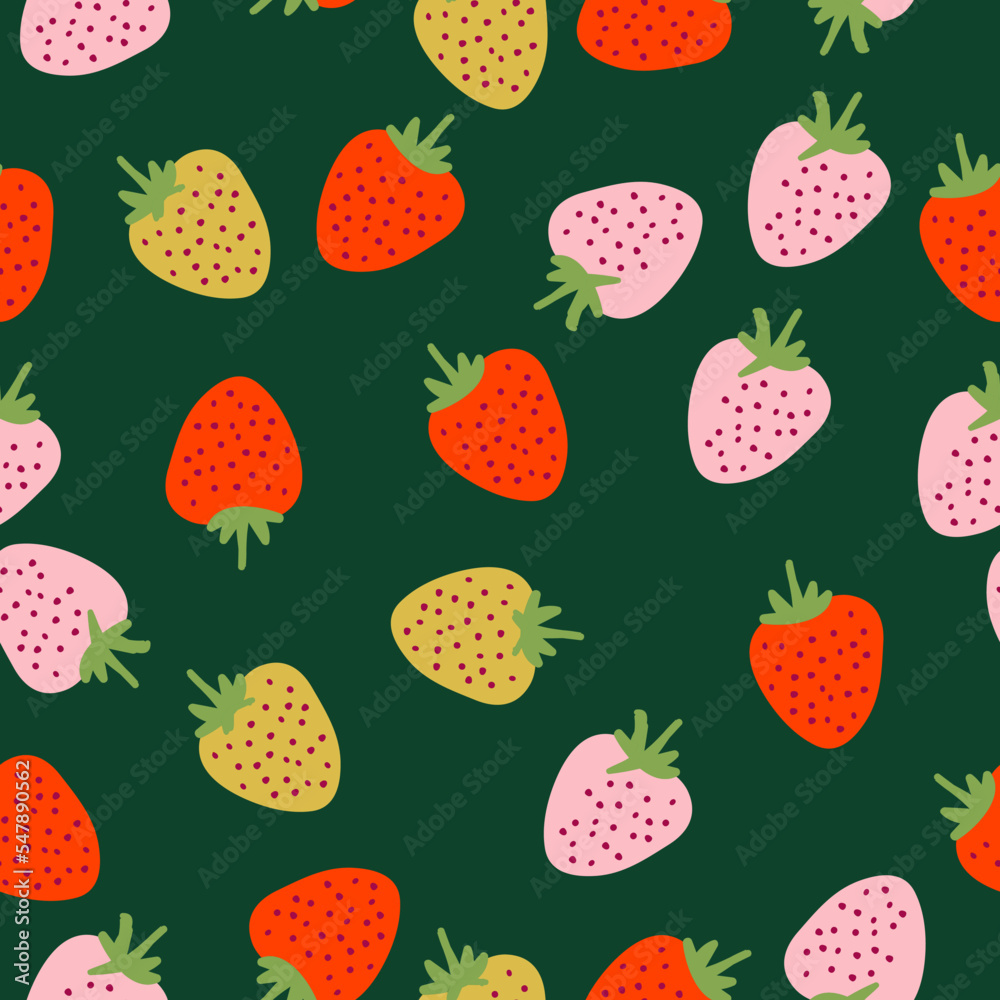 Simple pattern of strawberries. Green background, ripe strawberries.The print is well suited for textiles, Wallpaper and packaging. Simple pattern of strawberries. Green background, ripe strawberries.The print is well suited for textiles, Wallpaper and packaging.