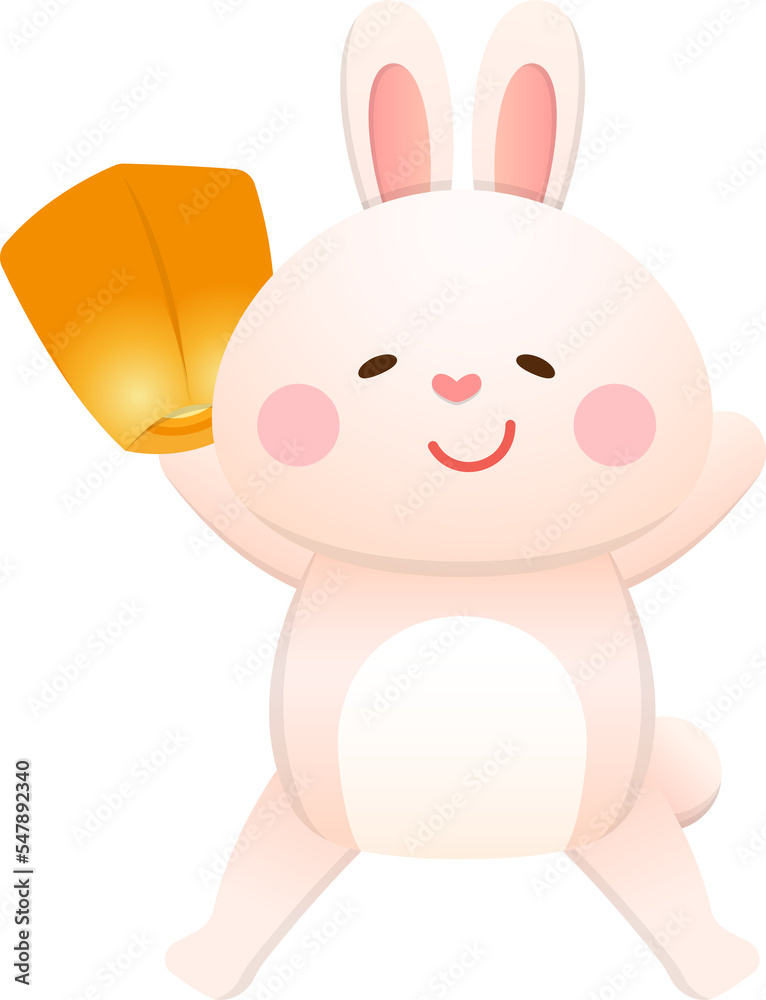Cute bunny or bunny character or mascot, orange lantern or sky lantern, traditional Chinese New Year or Mid-Autumn Festival Cute bunny or bunny character or mascot, orange lantern or sky lantern, traditional Chinese New Year or Mid-Autumn Festival