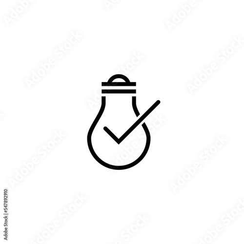 Light bulb with tick icon in flat style isolated on white background