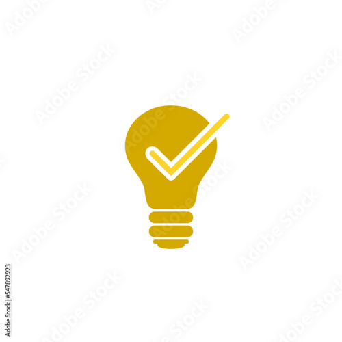 Light bulb with tick icon in flat style isolated on white background