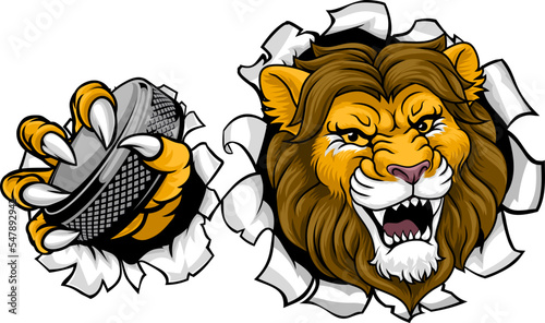 A lion ice hockey team cartoon animal sports mascot