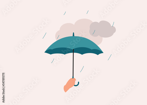 A Person   s Holding An Umbrella On A Rainy Day. Close-Up. Flat Design Style  Character  Cartoon.