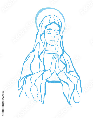 Blessed Virgin Mary portrait isolated on white background
