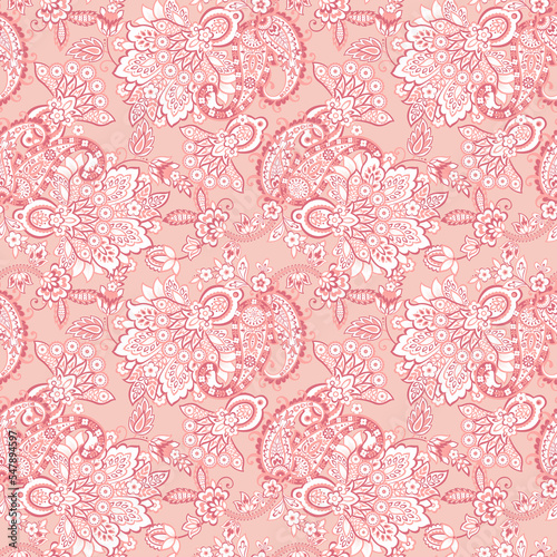 Seamless pattern with paisley ornament. Ornate floral decor for fabric. Vector illustration