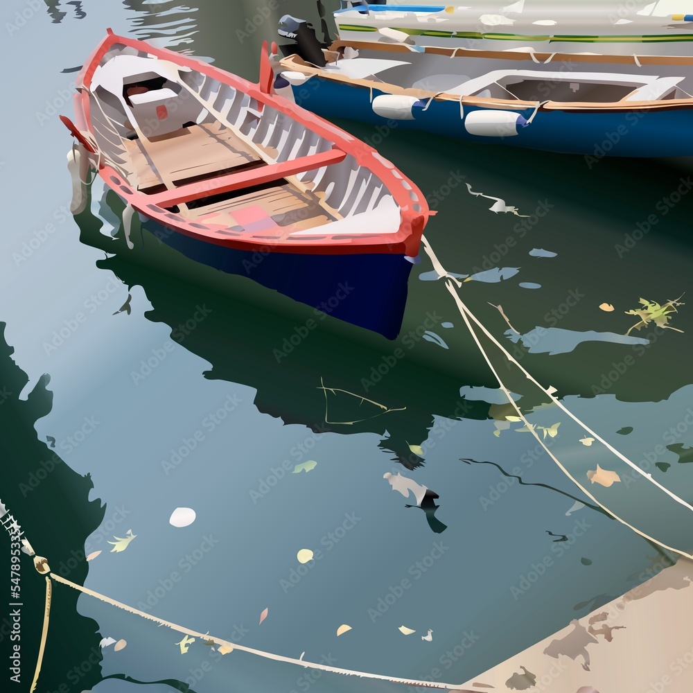 Illustrazione di arte digitale generata dall'intelligenza artificiale di porto sul lago di Garda