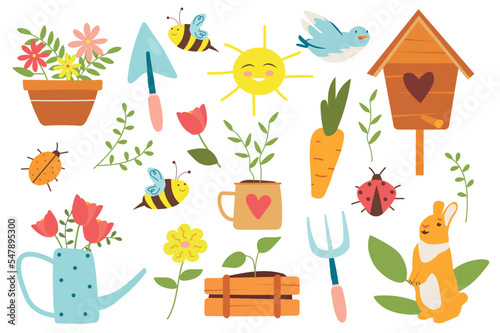 Spring isolated elements set in flat design. Vector illustration
