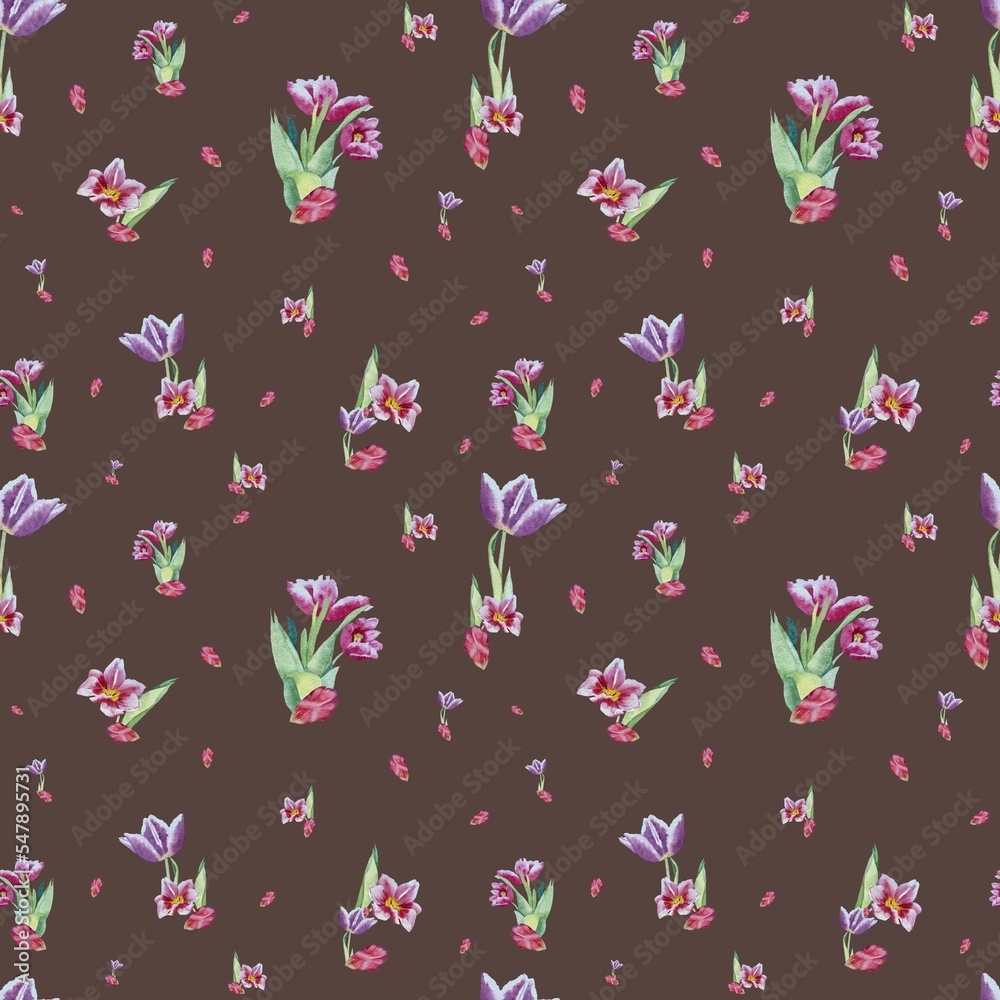 Tulip red violet pattern bouquet watercolor brown Tulip red violet pattern bouquet watercolor brown