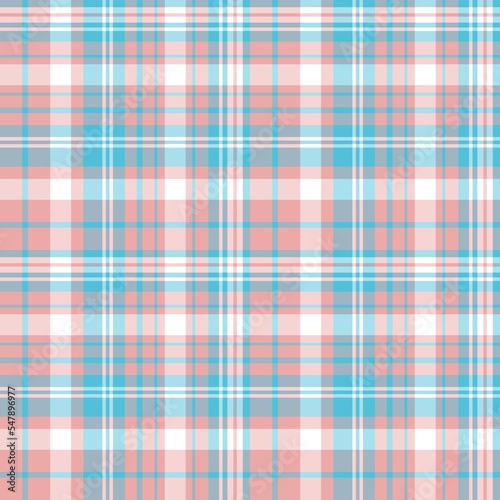 Seamless pattern in exciting pink, blue and white colors for plaid, fabric, textile, clothes, tablecloth and other things. Vector image.