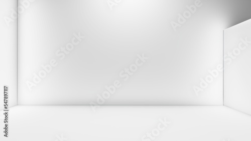 Blank white display on white background with minimal style and spot light. Blank stand for showing product. 3D rendering.