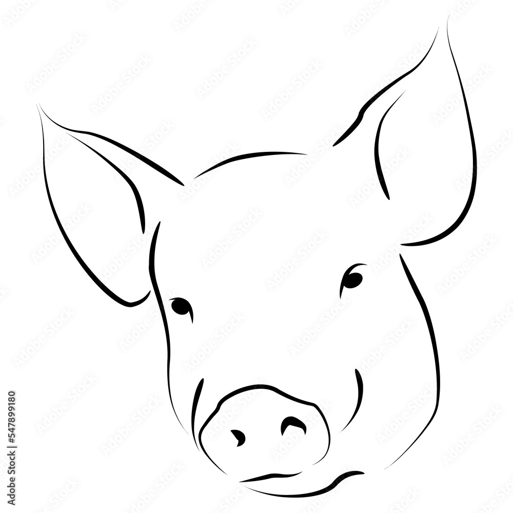 Obraz premium Logo de restaurante y granja de carne de cerdo. Silueta aislada de cabeza de cerdo con líneas para industria cárnica