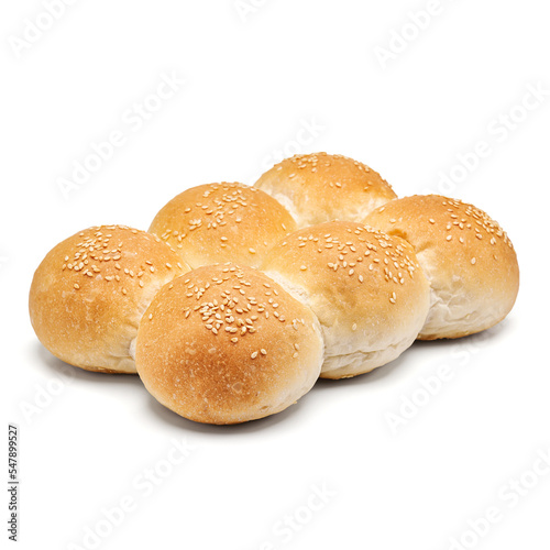 bun with sesame seeds on white background