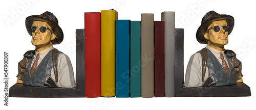 Quadro em tela Detective bookends with books isolated on white background