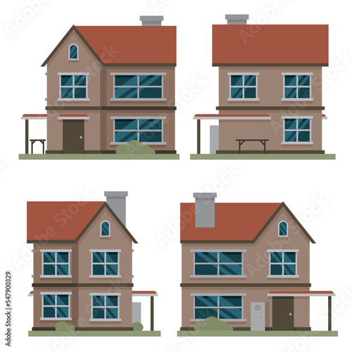 Vector graphics. Residential building. Cozy houses. Nice exterior.