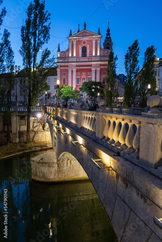 Triple Bridge And Franciscan Church In Ljubljana, Slovenia photo