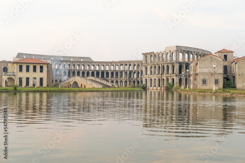 The old city building on the river