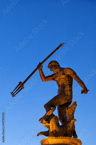 Neptune Statue And Fountain At Dusk In Gdansk, Poland