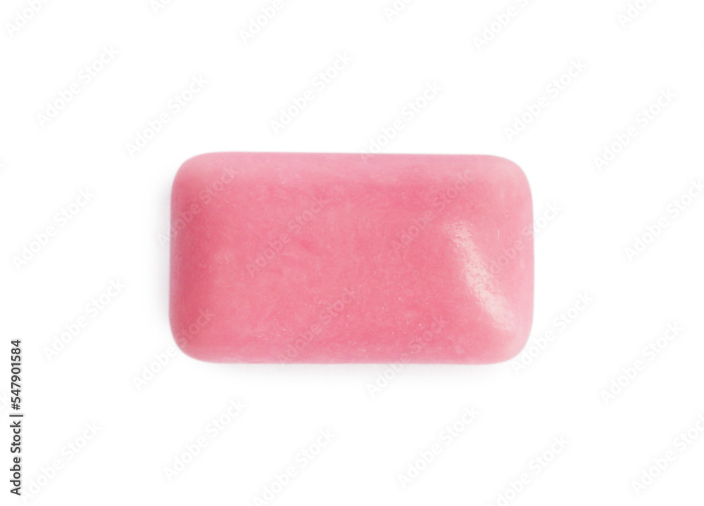 One pink chewing gum isolated on white, top view One pink chewing gum isolated on white, top view