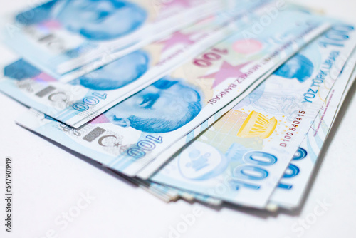 Fototapeta Naklejka Na Ścianę i Meble -  Turkish Lira, Turk Parasi, Turkish Money (Turkish Turk Parasini Sayan Adam Eli)