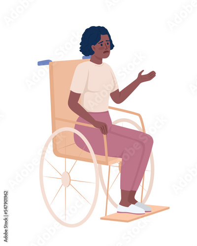 Upset woman with disability semi flat color vector character. Editable figure. Full body person on white. Depression simple cartoon style illustration for web graphic design and animation