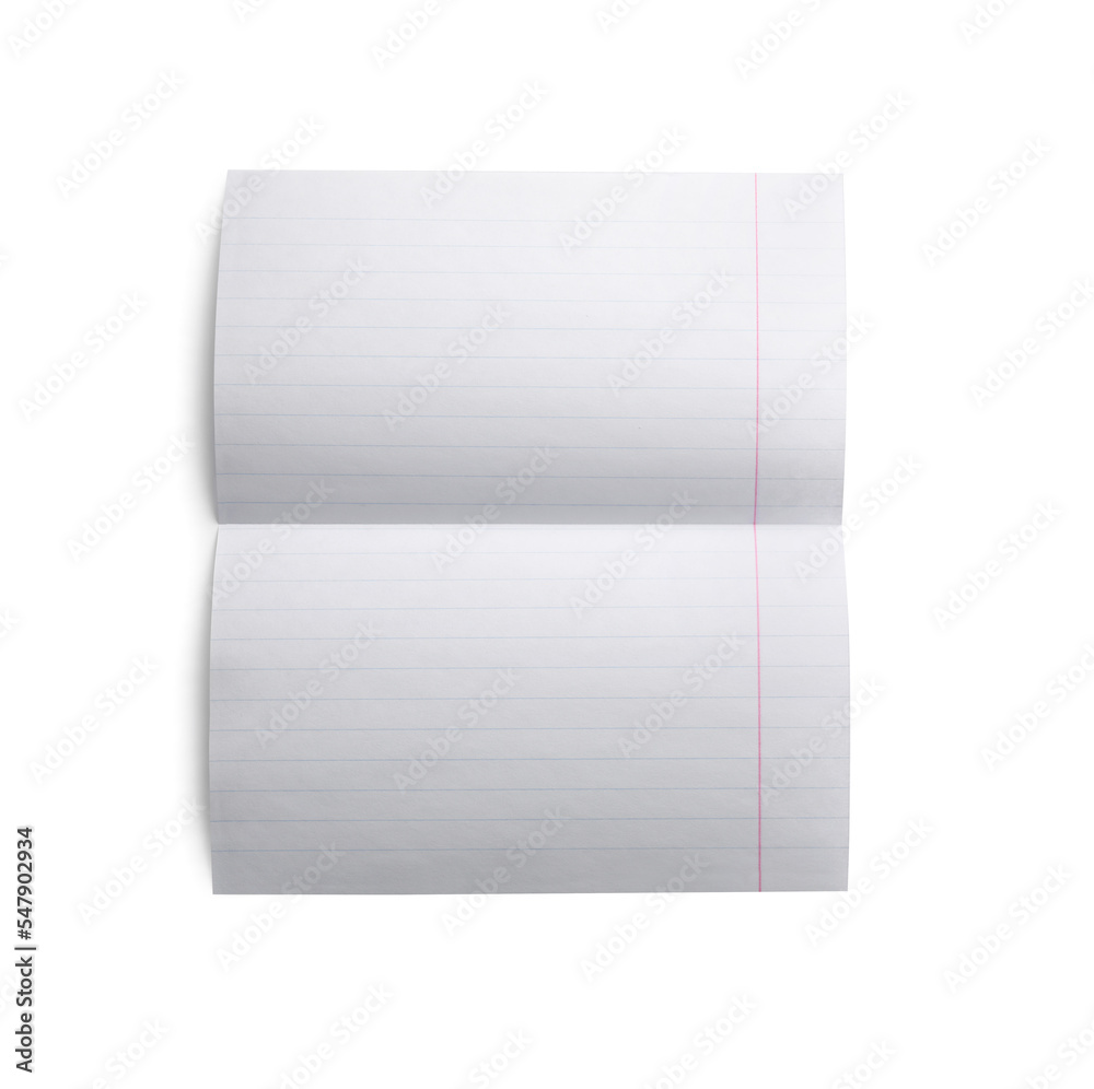 Fototapeta premium Lined sheet of paper with crease on white background, top view