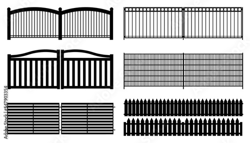 Different Isolated Silhouettes Of Fence Panels Illustrations Set