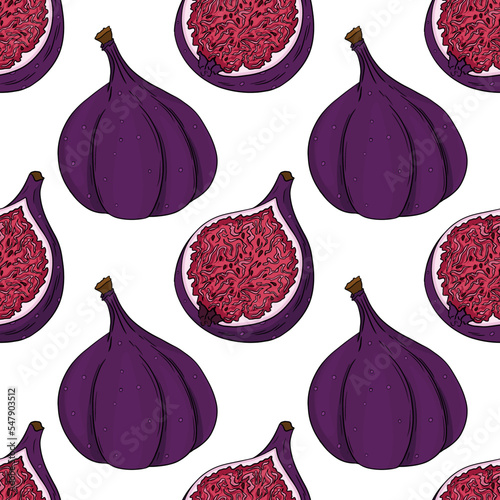 Vector figs pattern. Fresh fig seamless pattern isolated on white background. 