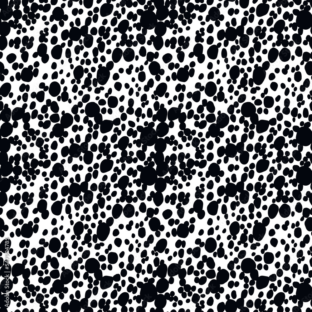 Abstract modern dalmatian fur seamless pattern. Animals trendy background. Black and white decorative vector illustration for print, card, postcard, fabric, textile. Modern ornament of stylized skin