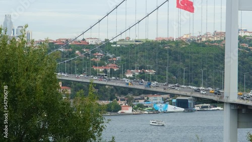 15 July Martyrs Bridge from Nakkastepe, Bosphorus bridge with cars and Marmara sea, known as 15 Temmuz Köprüsü in Turkish, transportation idea, cityscape video: Nakkastepe, Istanbul, Turkey - 10.09.22