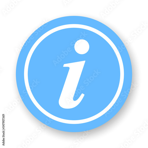 Information round icon. White sign on blue background. Best for polygraphy, mobile apps and web design.