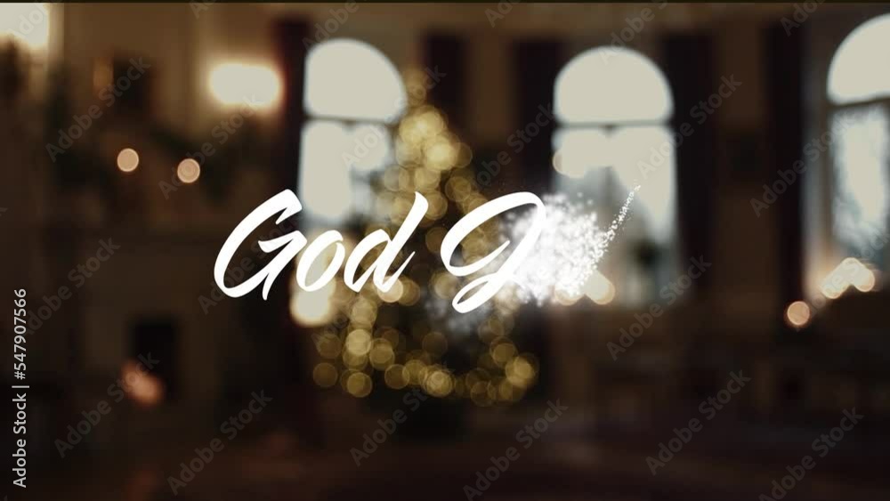 God Jul! Swedish christmas greeting and sparkler text animation with particles and flares on a christmas background. Ideal gift card or screensaver on television in a hotel, bar or restaurant.