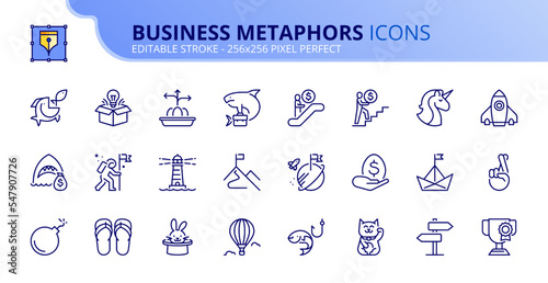 Simple set of outline icons about business and finances metaphors and idioms. photo