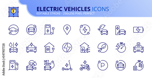 Fotótapéta Simple set of outline icons about electric vehicles