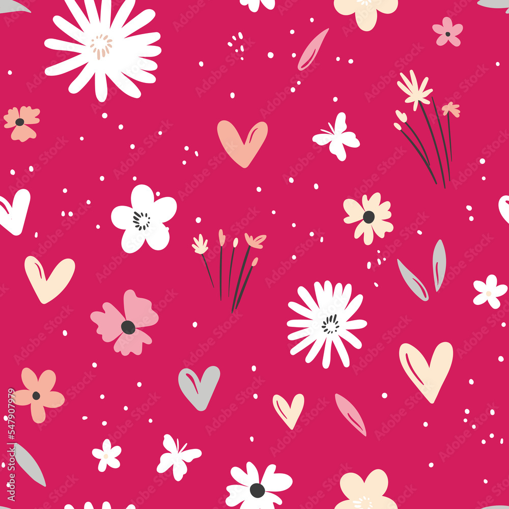 Seamless floral pattern based on traditional folk art ornaments. Colorful flowers on color background. Scandinavian style. Sweden nordic style. Vector illustration. Simple minimalistic pattern Seamless floral pattern based on traditional folk art ornaments. Colorful flowers on color background. Scandinavian style. Sweden nordic style. Vector illustration. Simple minimalistic pattern