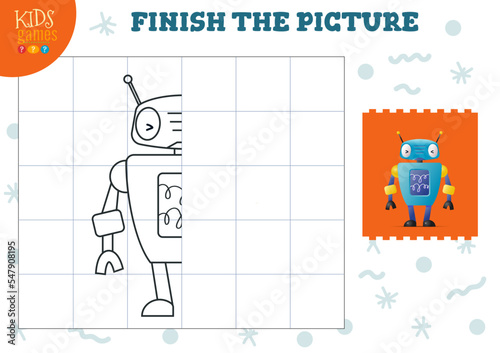 Copy picture vector illustration. Complete and coloring game for preschool and school kids