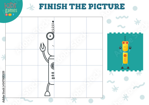 Copy picture vector illustration. Complete and coloring game for preschool and school kids