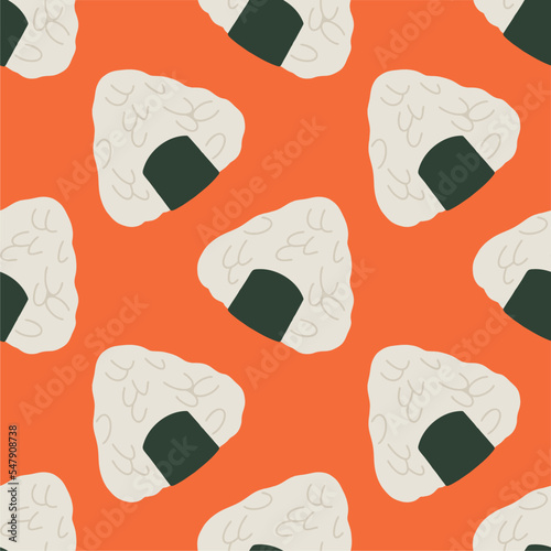 Illustration of onigiri with seaweed. Onigiri vector illustration flat design style, japanese food illustration. Seamless bright pattern.