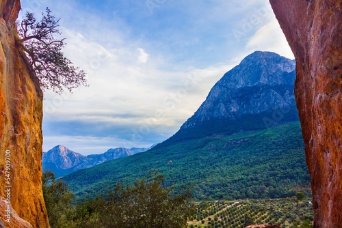 Landscape at mountains with Mount Olympos in Turkey photo