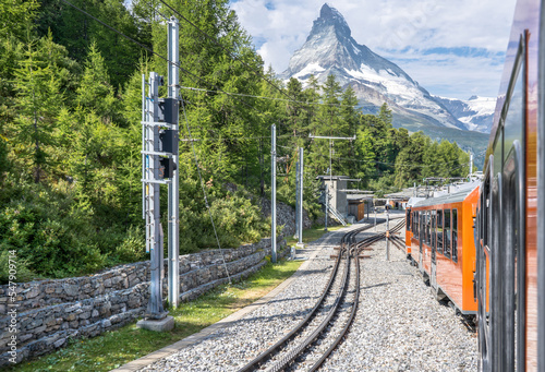 Gornergrat train with Matterhorn view, Zermatt, Switzerland photo