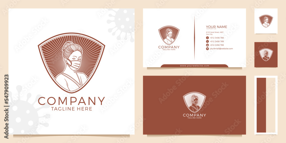Graphic art woman design with shield and business card